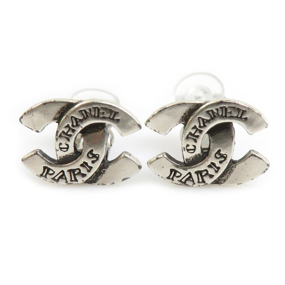 CHANEL Silver Logo Earrings